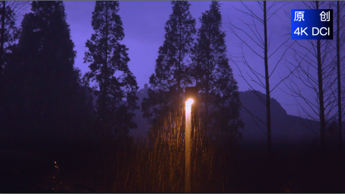 【4K原声】山区农村路灯下雨闪电