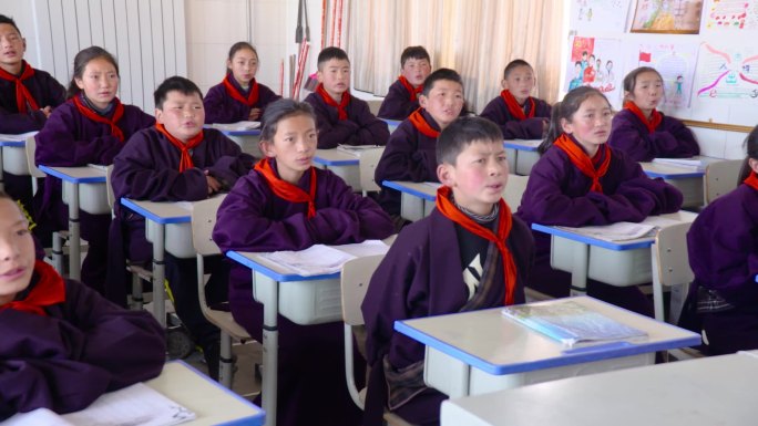 高清实拍藏族学生上课朗诵