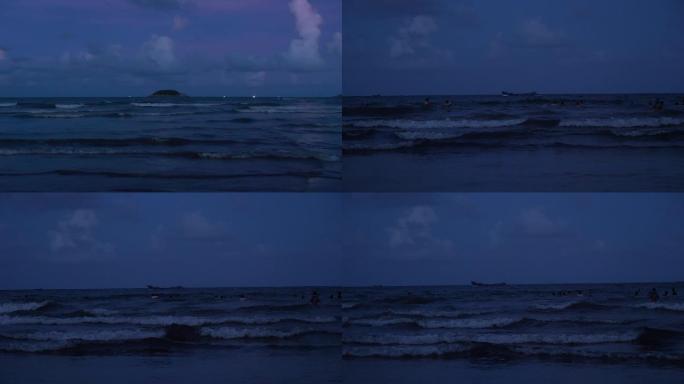 夜晚的大海和海浪