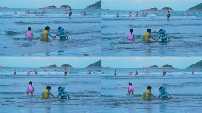 原创在海边玩耍的孩子背影