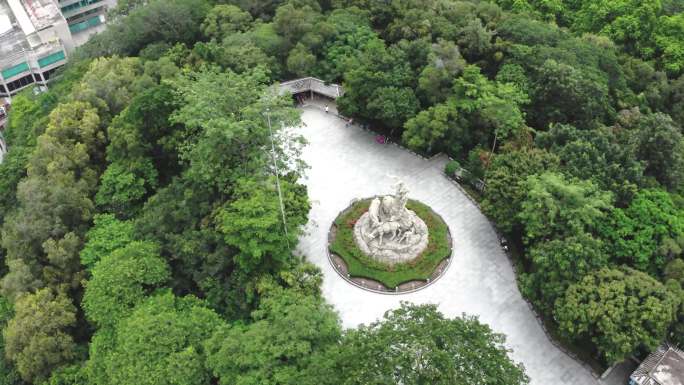 4K广州历史地标五羊雕像石像越秀公园航拍