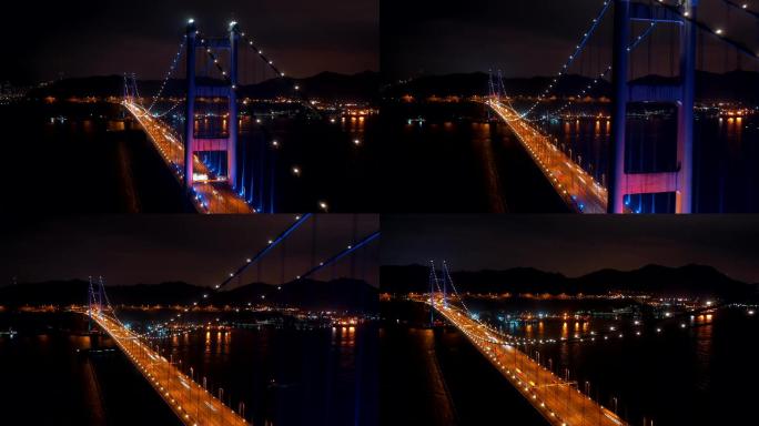 香港青马大桥夜晚中景延时