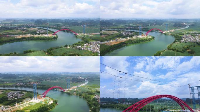 广西南宁沙尾左江特大桥建设施工航拍4K