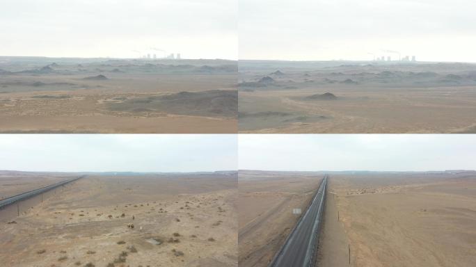 航拍新疆戈壁滩通天公路空镜骆驼原片