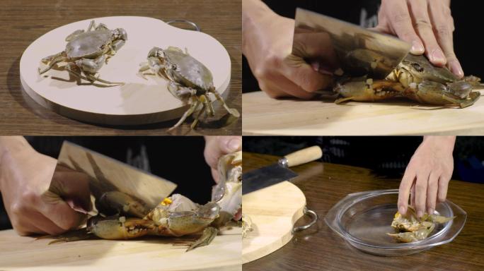 砧板上的螃蟹用刀杀蟹