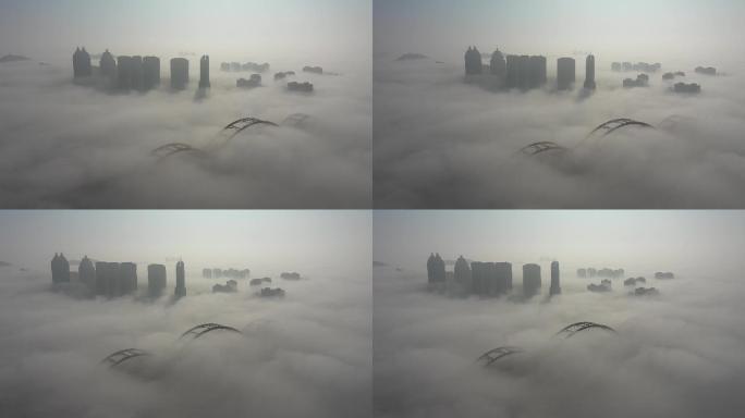 沈家门渔港大雾海上平流层看城市