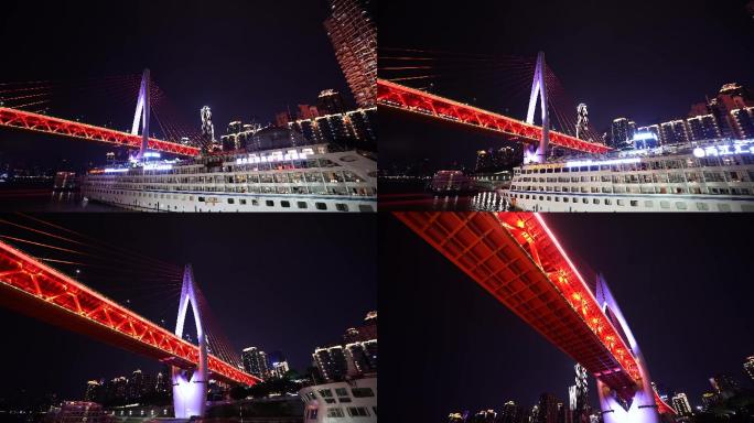 4K观光游船穿越重庆东水门长江大桥空镜