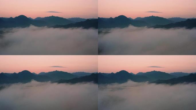 日出晨曦山脉云海，宁静湖面平流雾片头背景