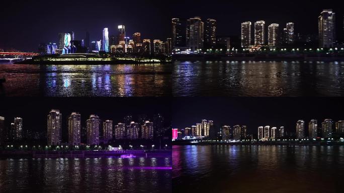 4K重庆长江两岸夜景灯光秀空镜