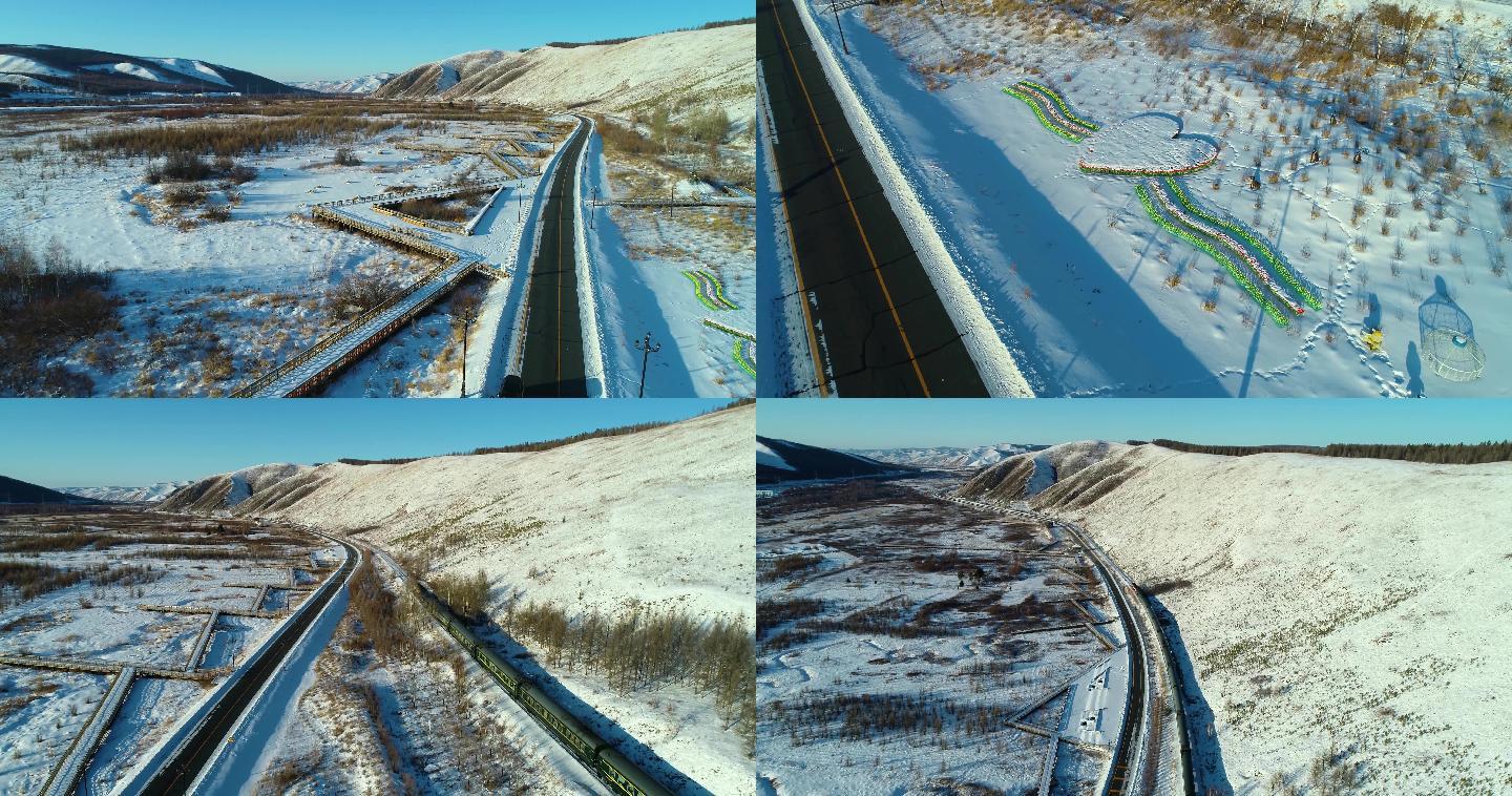 4K航拍内蒙古兴安盟阿尔山市火车5段画面