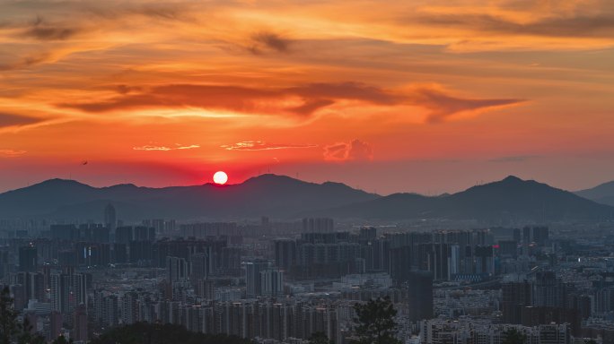 珠海板障山最美日落城市建筑宣传素材