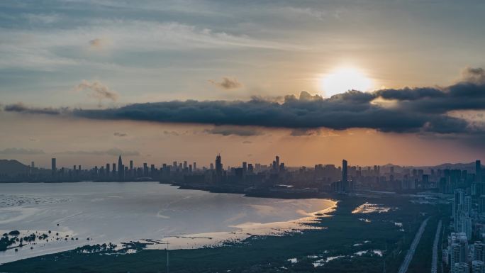 深圳湾上空日落延时