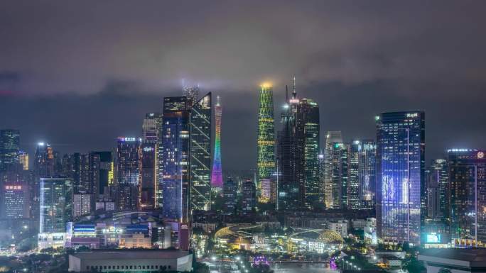 广州珠江新城CBD-天河看中轴线夜景延时