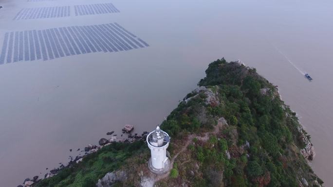 海峡灯塔紫菜渔船航拍