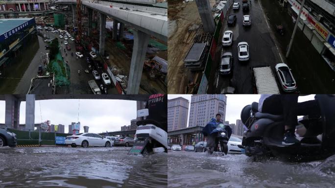 航拍与路道行车大水4k