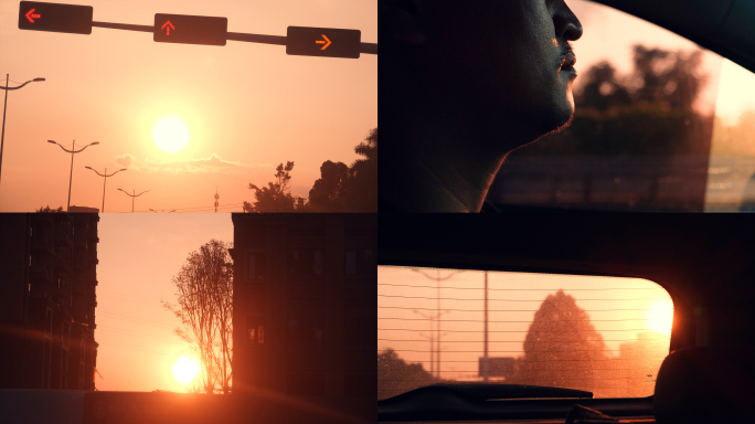 傍晚夕阳下开车路上后视镜风景4k视频素材