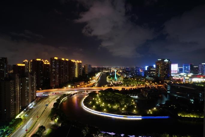上海苏州河畔夜景灯光车流光影美丽延时摄影