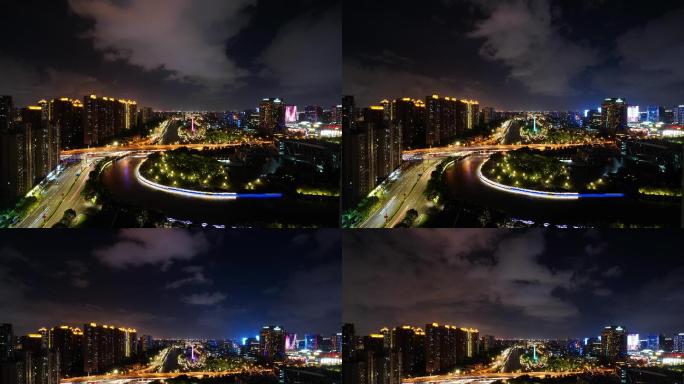 上海苏州河畔夜景灯光车流光影美丽延时摄影