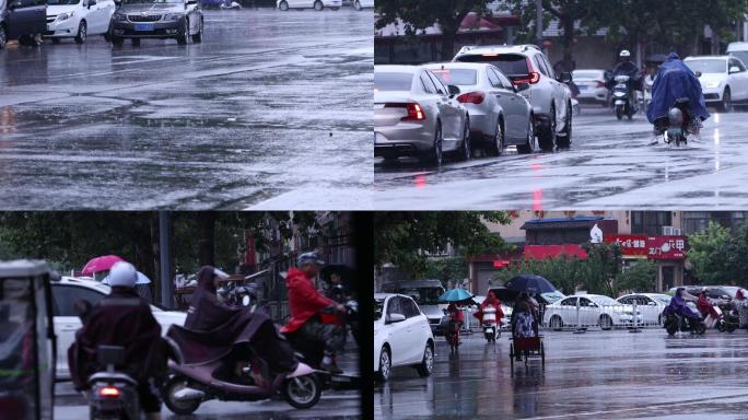 雨天马路出行行人与车B-4k