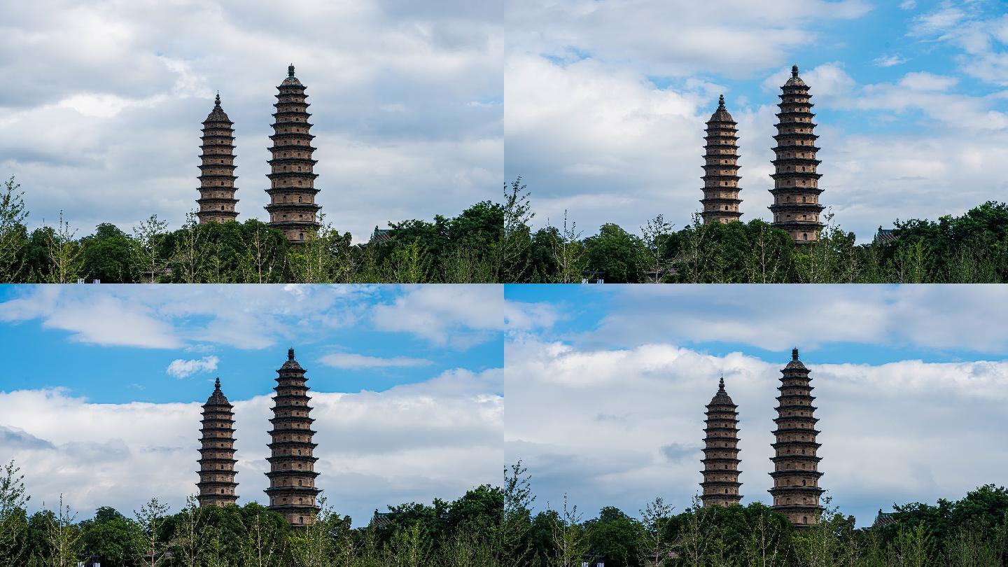 太原地标性建筑物双塔寺（永祚寺）延时摄影