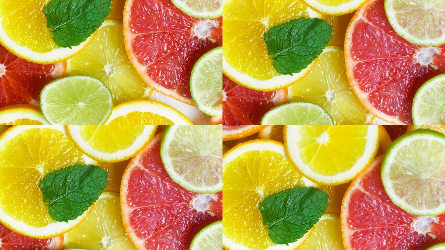 柠檬, 橘子、薄荷叶和葡萄柚片