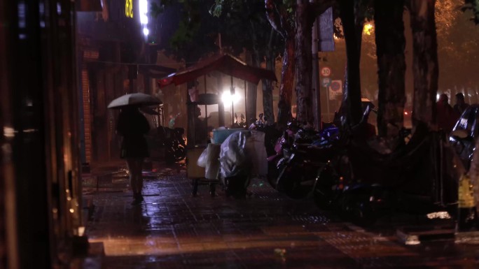 夜间街区瓢泼大雨C4k