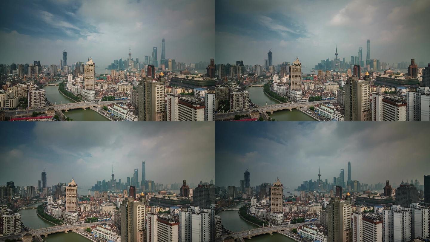 延时拍摄上海市城市天气变幻