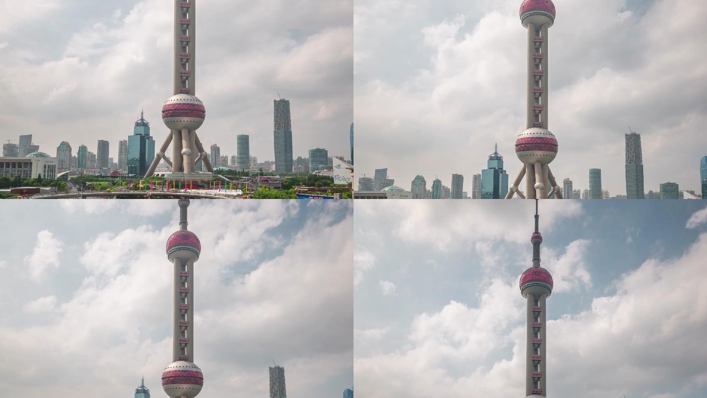晴朗的一天上海东方明珠塔到顶视图