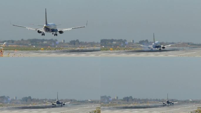 商用飞机降落在巴塞罗那机场
