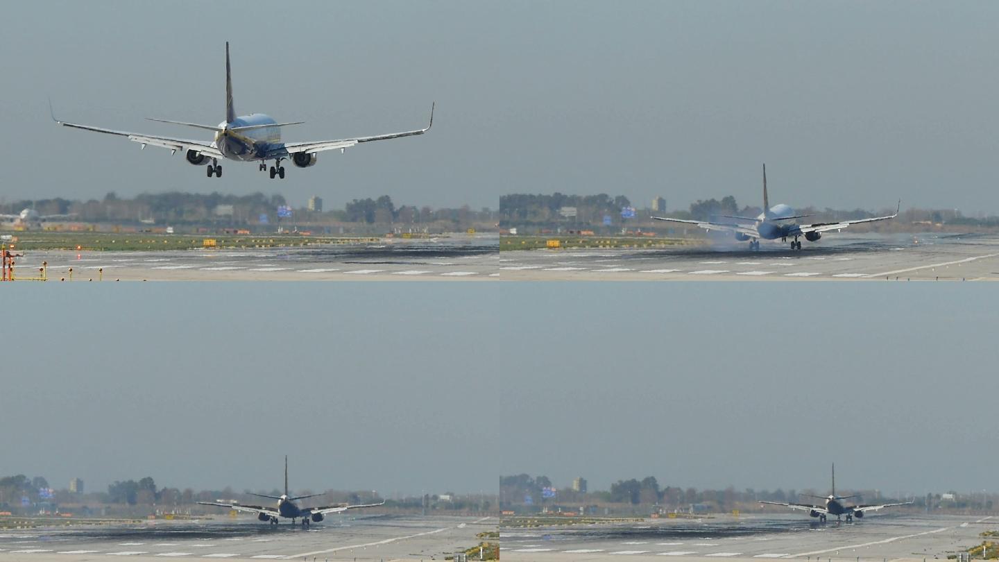 商用飞机降落在巴塞罗那机场