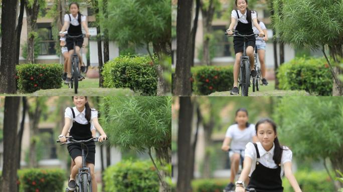 青少年在公共公园骑自行车
