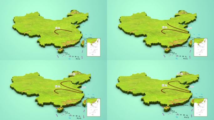 中国旅游 景点地图 卡通地图 景点线路