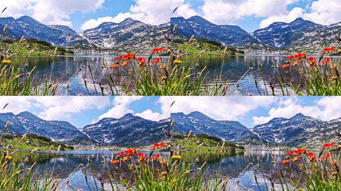 时间流逝的美丽的山与湖景观