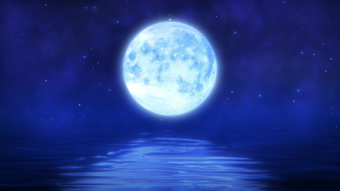 4K蓝色湖边的月亮背景无缝循环