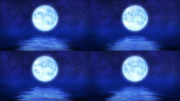 4K蓝色湖边的月亮背景无缝循环