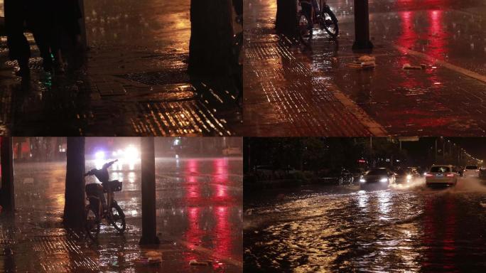夜间街区瓢泼大雨B4k