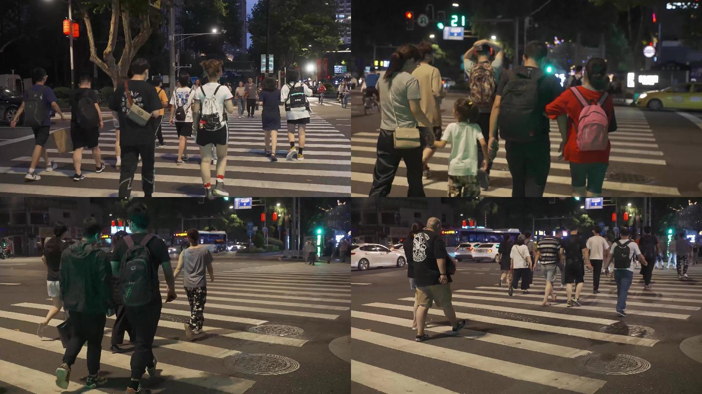 夜晚行人过斑马线
