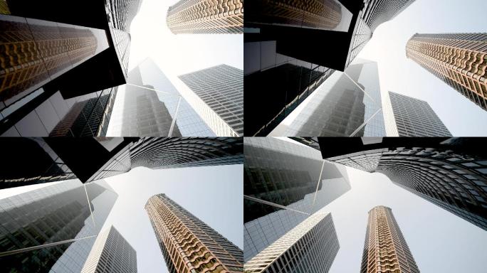 城市摩天大楼的底部视图