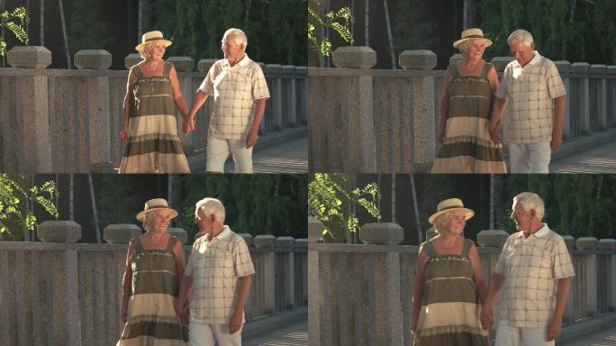 户外散步的老年夫妻