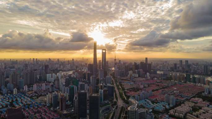 上海浦东新区日落全景8K航拍延时