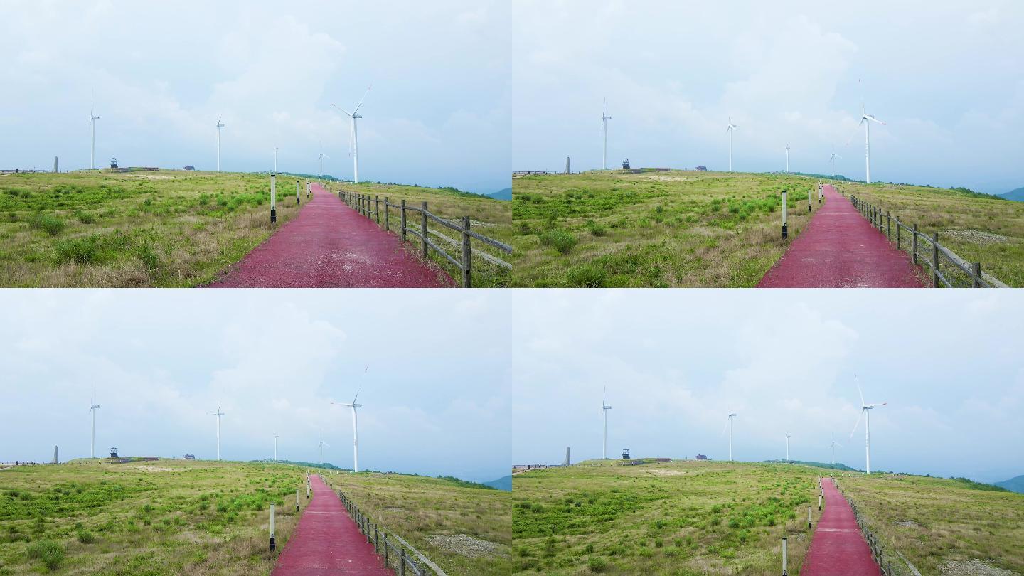 航拍风力发电风车绿色能源草原山顶