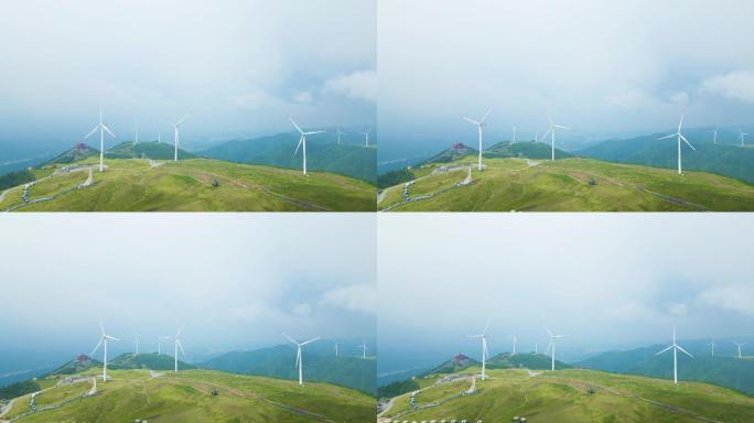 大气航拍草原山顶风力发电风车风能新能源