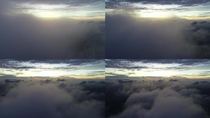 航拍穿云 云层照射 云雾 登顶