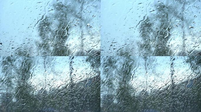 车外下雨玻璃水珠