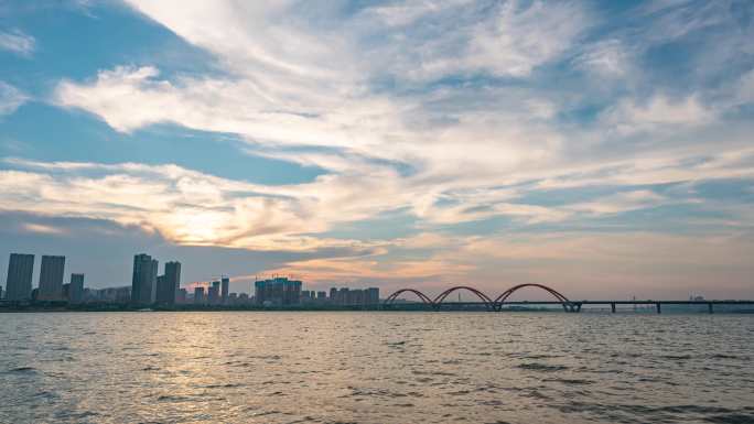 大气城市湘江夕阳延时