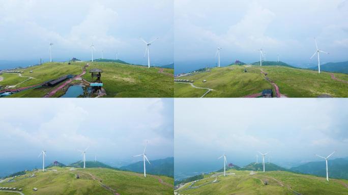 航拍大气山顶风力发电风车视频素材