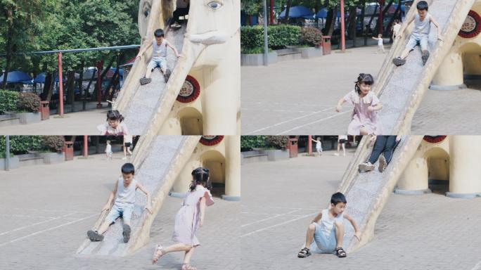 4K小孩子玩滑滑梯
