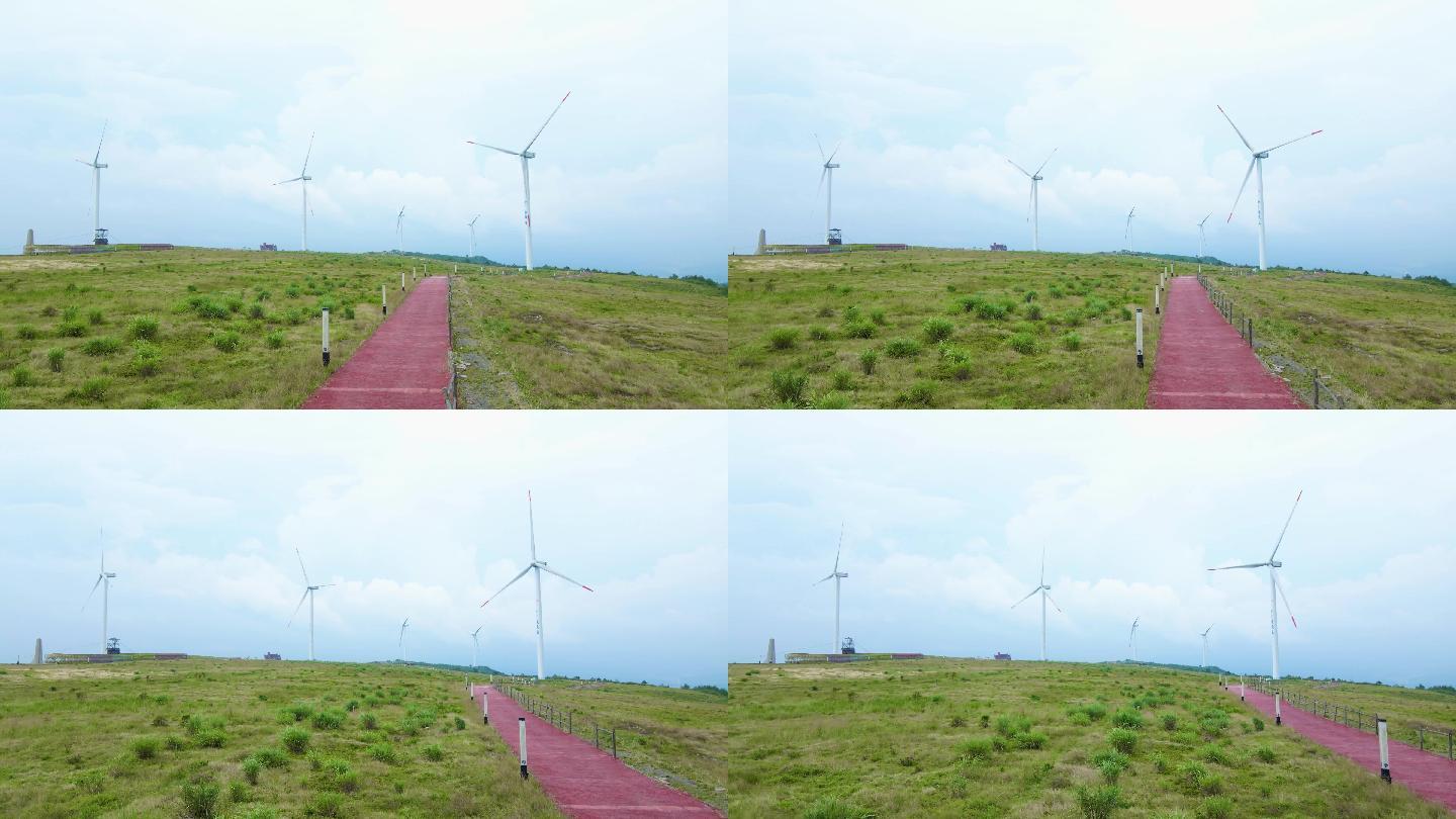 大气航拍山顶风力发电风车群一览众山之巅