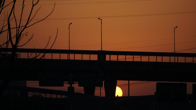 日落延时太阳落山了立交桥日落