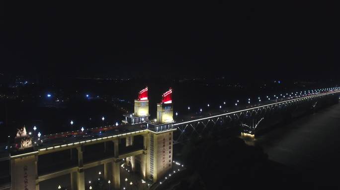 南京长江大桥日转夜航拍